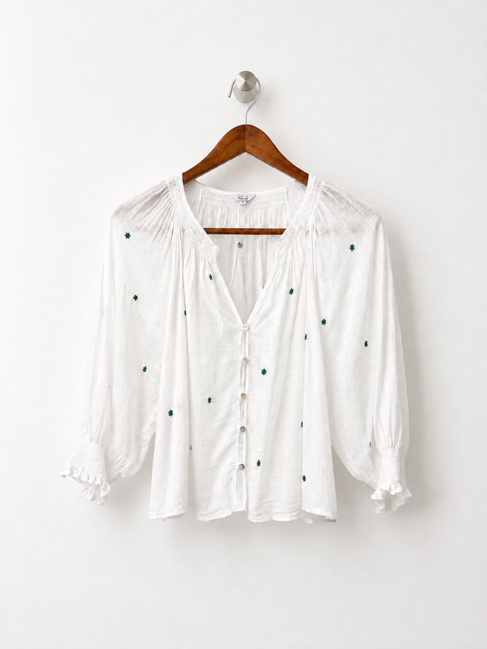 Rails Mariah Green Daisy Embroidered Linen Blouse Small